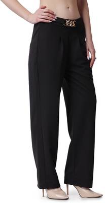 Popwings Formal Regular Fit Black Solid Midrise Women Trouser 2