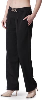 Popwings Formal Regular Fit Black Solid Midrise Women Trouser 3