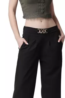 Popwings Formal Regular Fit Black Solid Midrise Women Trouser