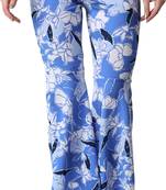 Popwings Casual Marble Print Flare Fit Azure Blue Solid Highrise Women Trouser