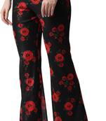 Popwings Casual Black Floral Print Straight Fit Highrise Women Sheer Pants