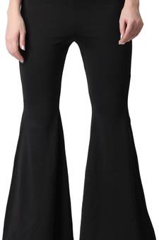 Popwings Casual Solid Black Side Slit Highrise Flare Women Trouser
