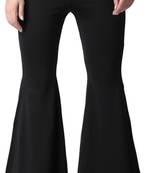 Popwings Casual Solid Black Side Slit Highrise Flare Women Trouser