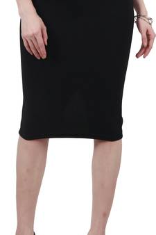 Popwings Women Black Solid Pencil  Skirts