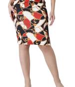 Popwings Women Red  Black Chain Printed Pencil Skirt