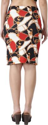 Popwings Women Red  Black Chain Printed Pencil Skirt 4