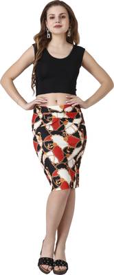 Popwings Women Red  Black Chain Printed Pencil Skirt 5