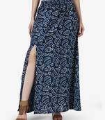 Popwings Women Blue Printed A-Line Maxi Skirt