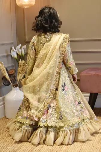 Golden Sequence Anarkali with Dupatta