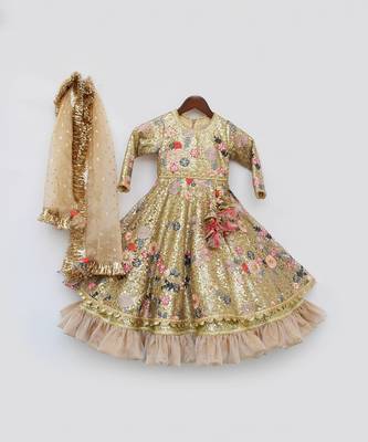 Golden Sequence Anarkali with Dupatta 3