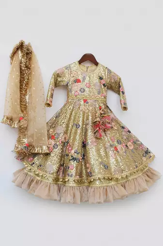 Golden Sequence Anarkali with Dupatta