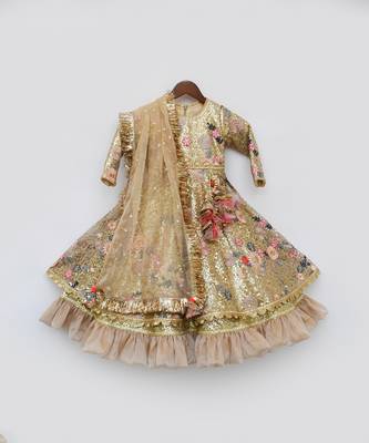 Golden Sequence Anarkali with Dupatta 4
