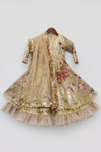 Golden Sequence Anarkali with Dupatta