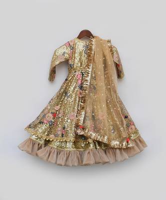 Golden Sequence Anarkali with Dupatta 5