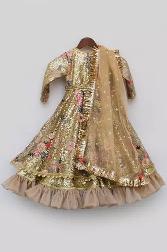 Golden Sequence Anarkali with Dupatta