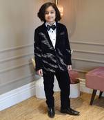 Dark Blue Embroidered Velvet Coat Set