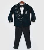 Teal Blue Embroidered Velvet Coat Set