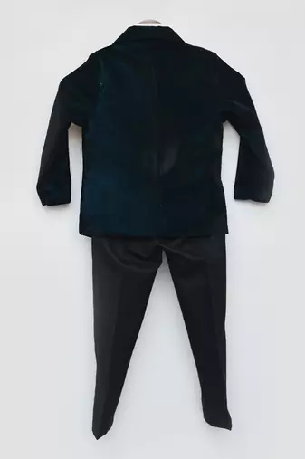 Teal Blue Embroidered Velvet Coat Set