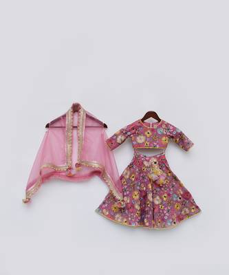 Pink Embroidery Flaired Pant With Organza Cape 1