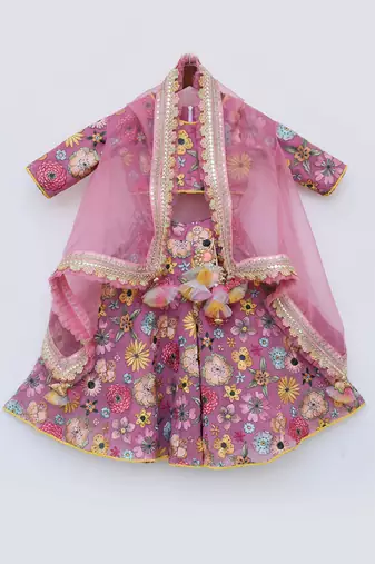 Pink Embroidery Flaired Pant With Organza Cape