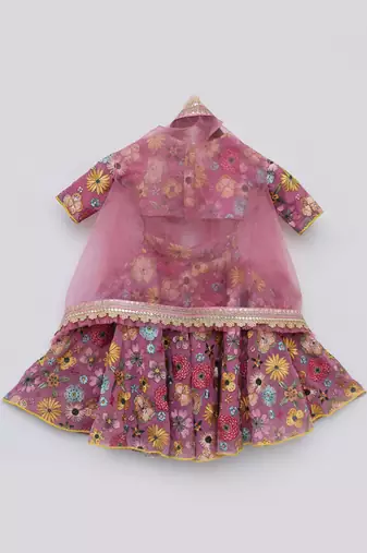 Pink Embroidery Flaired Pant With Organza Cape