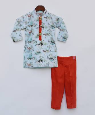 Blue Printed Kurta with Pant 1