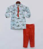 Blue Printed Kurta with Pant