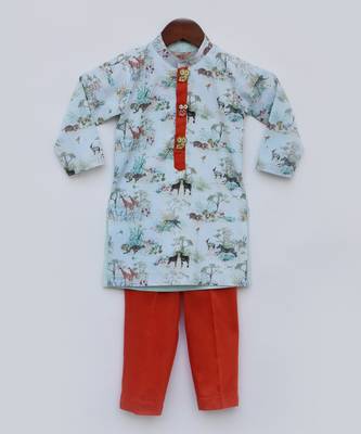 Blue Printed Kurta with Pant 2