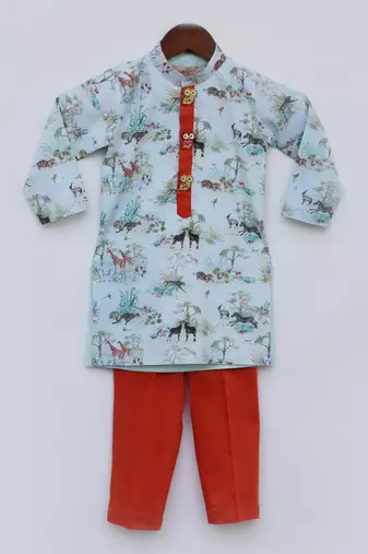 Blue Printed Kurta with Pant