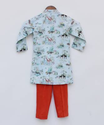 Blue Printed Kurta with Pant 3