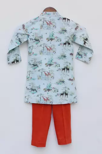 Blue Printed Kurta with Pant