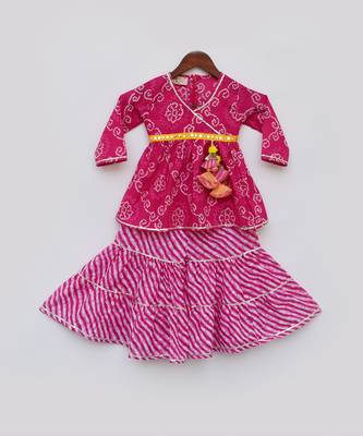 Pink Cotton Printed Kurti Sharara 1