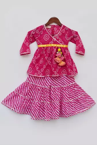Pink Cotton Printed Kurti Sharara