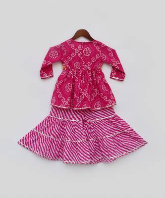 Pink Cotton Printed Kurti Sharara 3