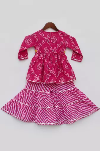 Pink Cotton Printed Kurti Sharara