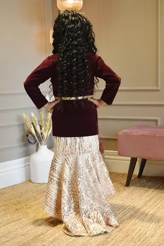 Fawn Sequins Embroidery Gown and Velvet Jacket