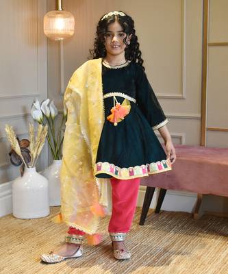Teal Blue Velvet Kurti With Pant 1