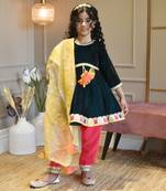 Teal Blue Velvet Kurti With Pant