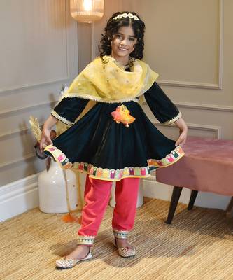 Teal Blue Velvet Kurti With Pant 2