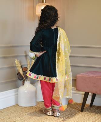 Teal Blue Velvet Kurti With Pant 3