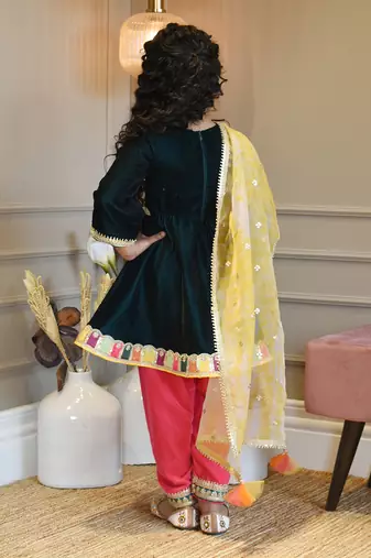 Teal Blue Velvet Kurti With Pant