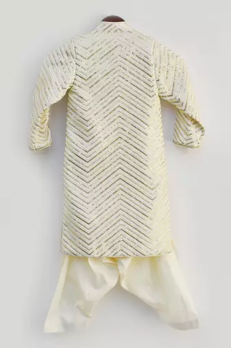 Off white Embroidery Achkan with Salwar