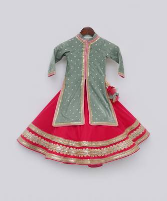 Green Embroidery long Jacket with Lehenga 1