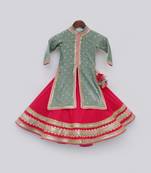 Green Embroidery long Jacket with Lehenga