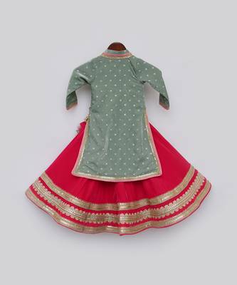 Green Embroidery long Jacket with Lehenga 2