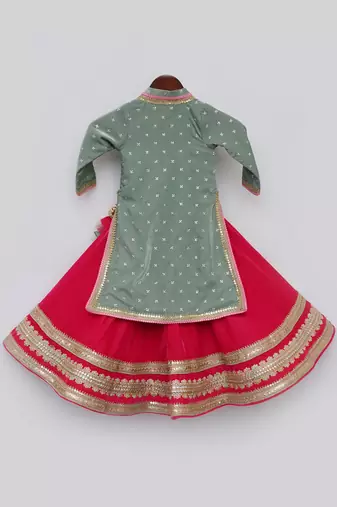 Green Embroidery long Jacket with Lehenga