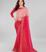 Pink and Rose Pink Coloured Sequined Embroidered Georgette Saree with Blouse Piece