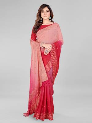 Pink and Rose Pink Coloured Sequined Embroidered Georgette Saree with Blouse Piece 2