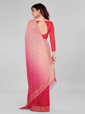 Pink and Rose Pink Coloured Sequined Embroidered Georgette Saree with Blouse Piece 4