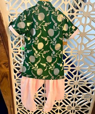 Upturned Sleeves Green Floral Brocade Asymmetric Kurta With Patiala 2